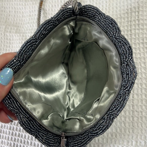 Vintage Retro Beaded Purse Bag Clutch Crossbody Shoulder bag‎ Grey Purple Tassel - Picture 5 of 14